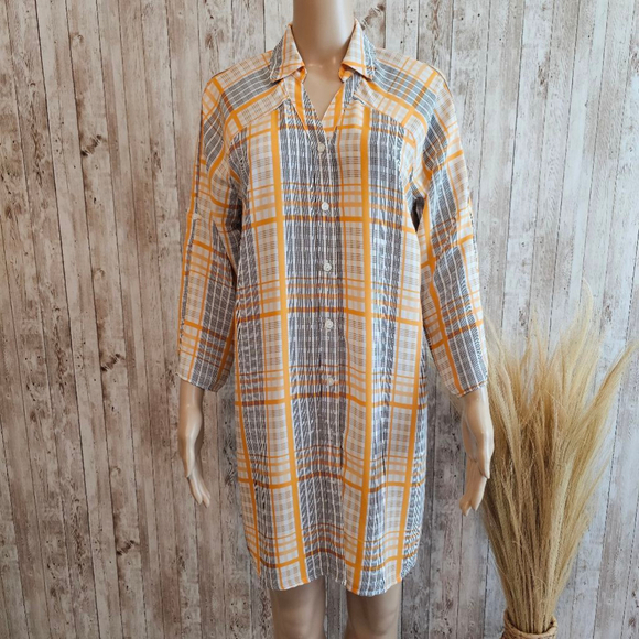 Women's Alfani Long Shirt, Plaid, Orange, Size S - Picture 1 of 8